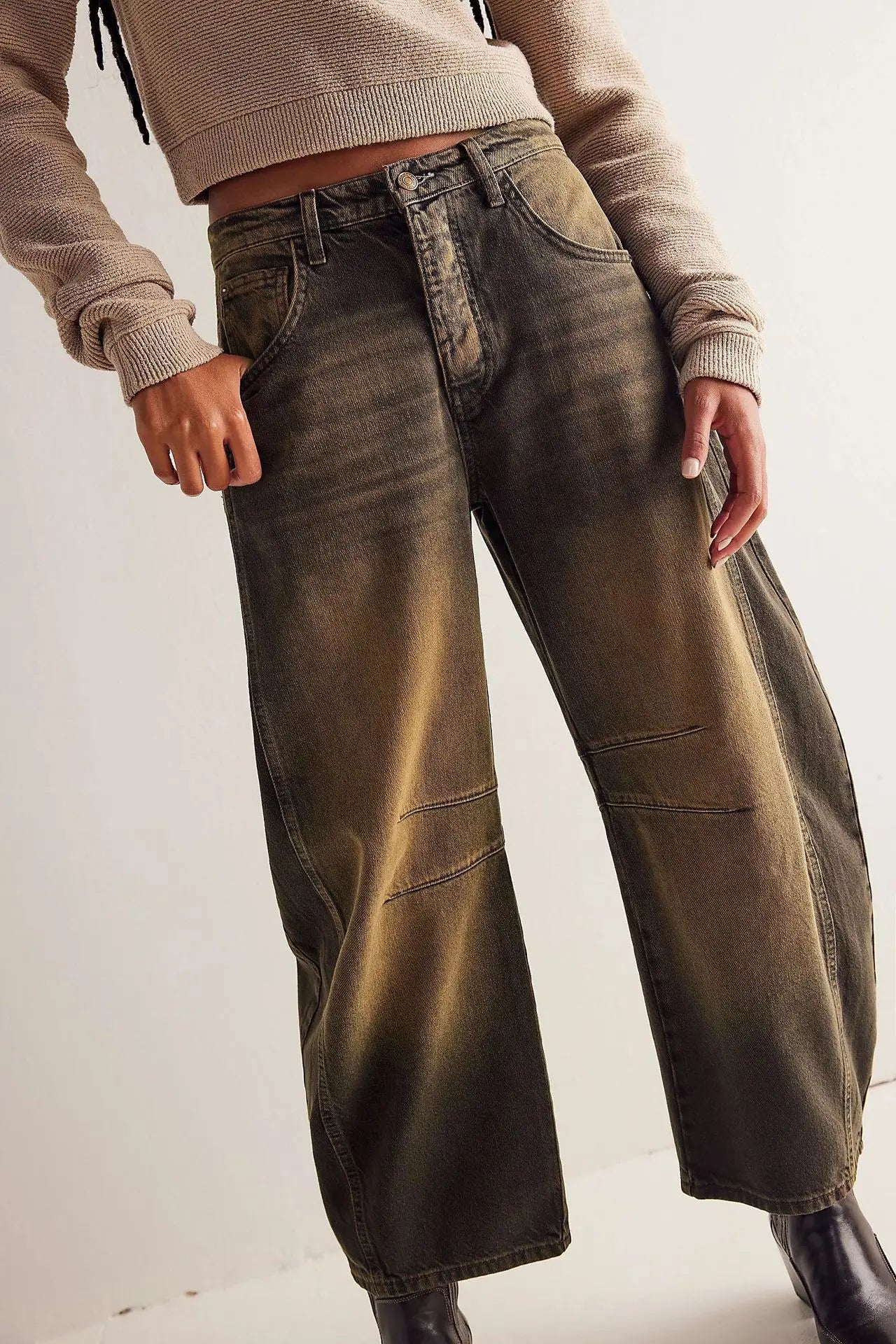 Cotton Denim Long Jeans For Women Trousers Casual  High Waisted Jeans Cropped Pants For Spring Summer Boho Beach Baggy Jeans