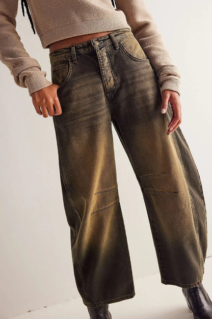 Cotton Denim Long Jeans For Women Trousers Casual  High Waisted Jeans Cropped Pants For Spring Summer Boho Beach Baggy Jeans