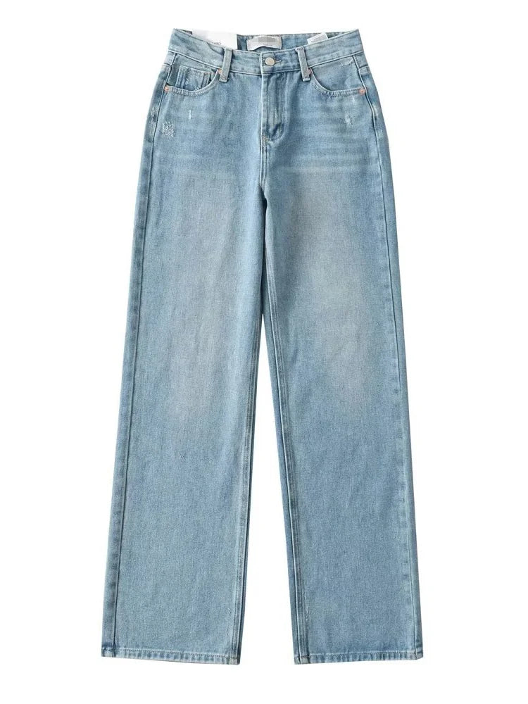 Blue Jeans Women High Waist 2025 Loose Casual Boyfriend Long Jeans For Work Ladies Simple Straight Leg Denim Pants For Women