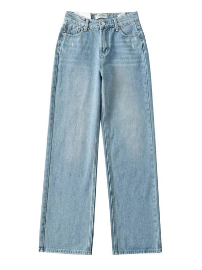 Blue Jeans Women High Waist 2025 Loose Casual Boyfriend Long Jeans For Work Ladies Simple Straight Leg Denim Pants For Women