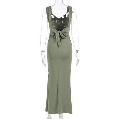 Elegant Evening Dresses Women Sexy Backless Slim Fit Summer Dress Chic Slit Dress Robes Party Club Gowns Women Clothing