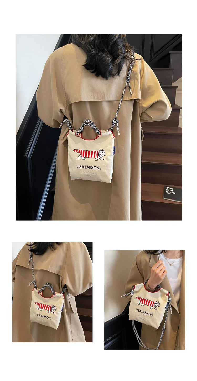 Embroidered canvas bag for women; light single shoulder bag for spring and summer; cross-body handbag.