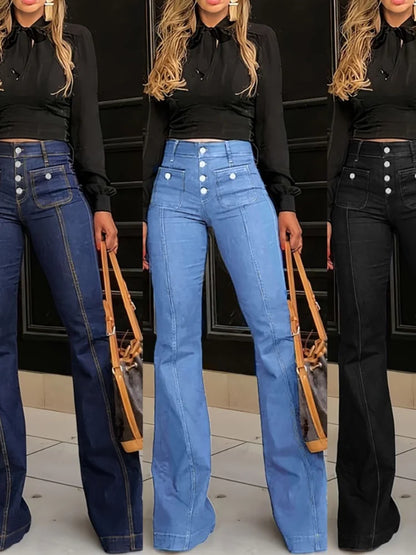 Women Fashion Vintage  Washing Denim Long Pant Wide Leg High Waist Jeans 2025 New Lady Summer Commuter Y2k  Denim Trousers