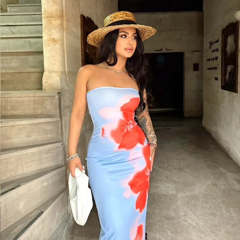 Women's Dresses Summer New Streetwear Fashion Print Casual Slim Dress Sexy Off Shoulder Elegant Female Club Party Dress Clothing
