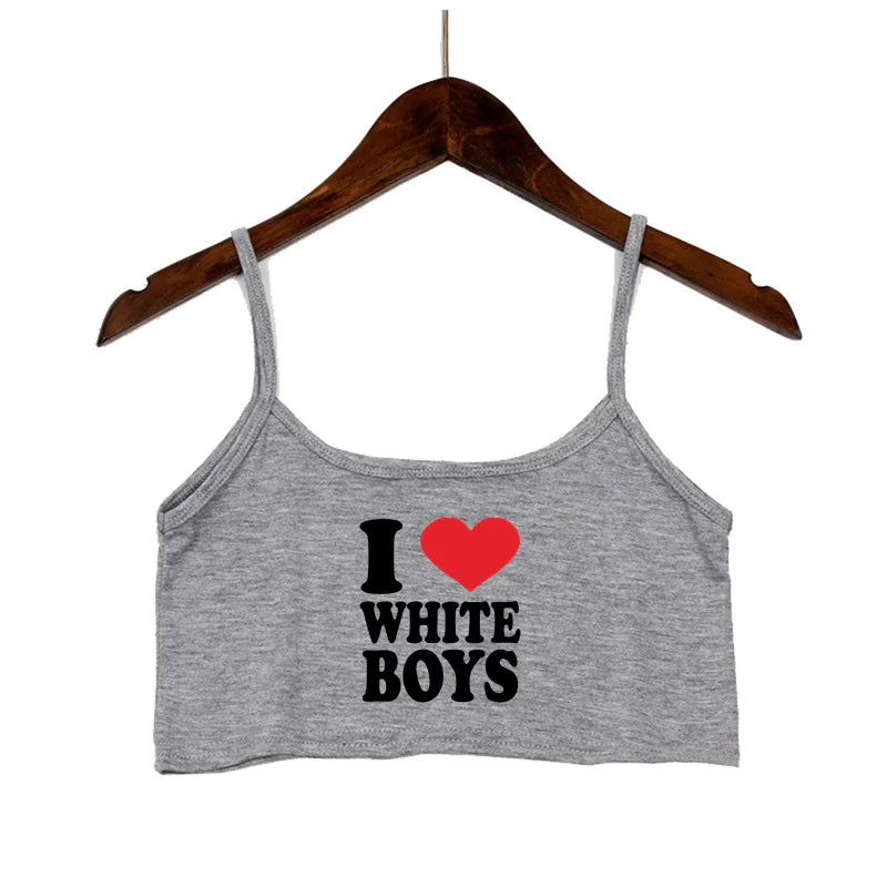 Sexy Tops for Women Hot Girls Clothes I Love BWC Black Crop Top Seamless Sleeveless Tank Tops Camis Backless Camisole White Top