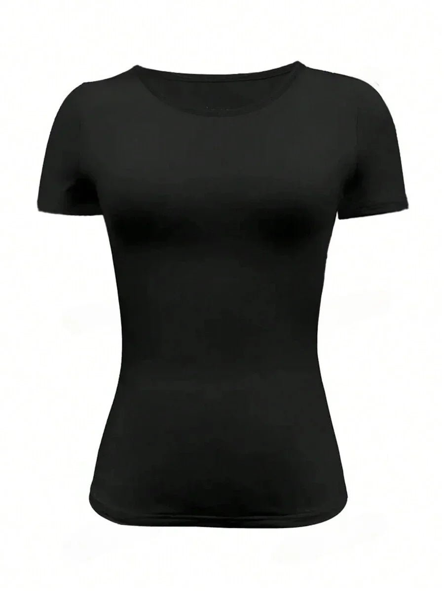 Summer Women's Tops Causal Basic T-Shirts Scoop Neck Short Sleeved Crop Tops Cute Slim Fit Tees Pullovers Clothing Y2K 2025 New
