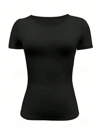 Summer Women's Tops Causal Basic T-Shirts Scoop Neck Short Sleeved Crop Tops Cute Slim Fit Tees Pullovers Clothing Y2K 2025 New
