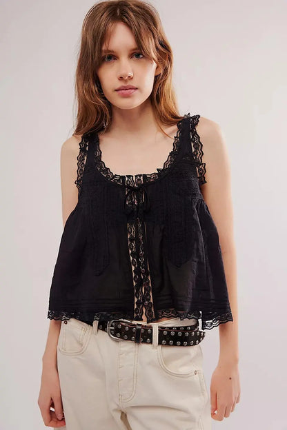 Sleeveless Tank Tops For Women Blouses Summer Boho Beach Wear 100%Cotton Splicing lace Shirts Loose Casual Ladies Blusas Camis