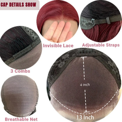 Burgundy Long Curly Wavy Red Wig Synthetic Middle Part Loose Deep Natural Wave 13X4 Wine Red Wigs for Women Daily Party Cosplay