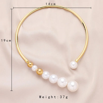 Exaggerated Pearl Necklace For Women Simple Versatile Golden Bead Opening Collar Exquisite Clavicle Korean Fashion Jewelry Gifts