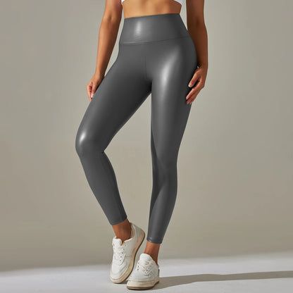 PU Leather Pants Yoga Leggings for External Wear High Waist Leather Sexy Leggings Trousers Women's Stretch Pantalon