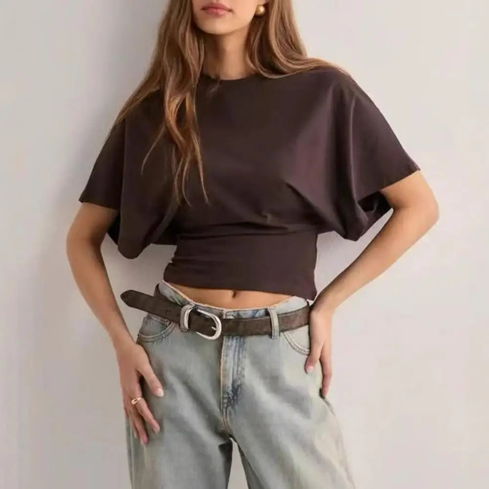 Casual Fashion Tops for Women Stylish Women's Solid Color T-shirt Collection Breathable Round Neck Tee Raglan for Work for Women