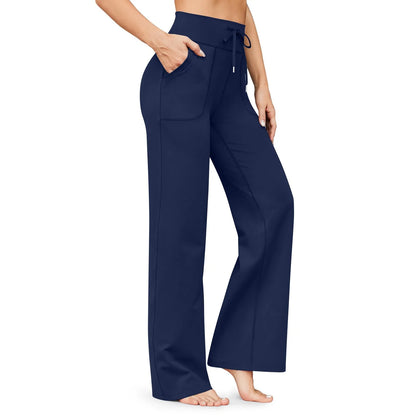 Wide Leg Yoga Pants For Women Solid Color High Waist Sweatpants With Pockets Stretch Comfy Workout Sports Trousers