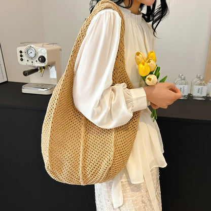 Women's Shoulder Bags Casual Straw Wicker Woven Ladies Handmade Totes Large Capacity Summer Beach Female's Messenger Bag