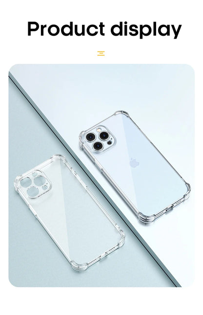 Shockproof Silicone Clear Phone Case For iPhone 13 11 12 14 Pro Max Mini Lens Protection Back Case For iPhone 15 16 PRO XS X XR