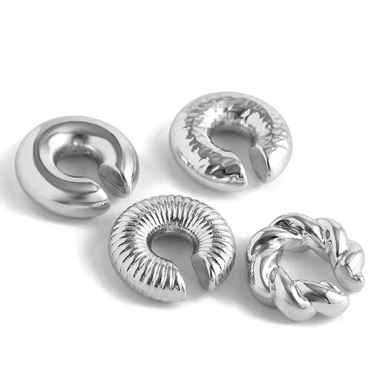 1 Pair Smooth Circle C Shape Clip Earrings For Women Lightweight Without Piercing Cartilage Ear Cuff Gold Silver Color Earrings