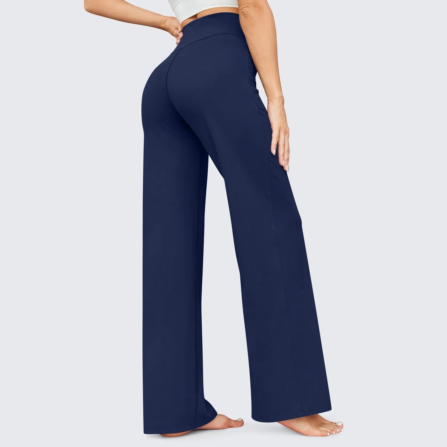 Wide Leg Yoga Pants For Women Solid Color High Waist Sweatpants With Pockets Stretch Comfy Workout Sports Trousers