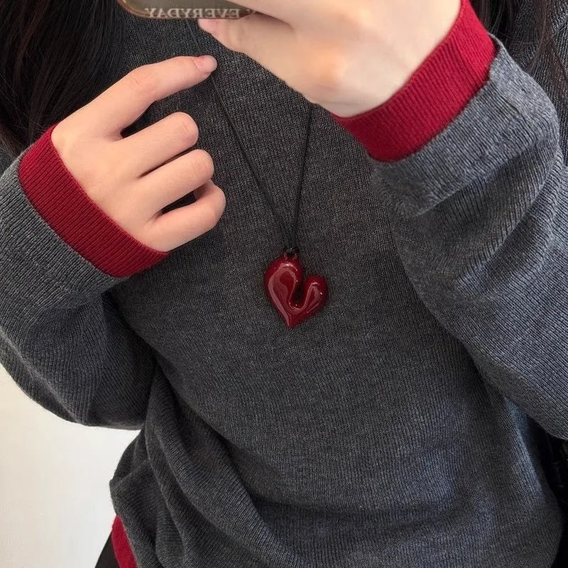 New Heart Pendant Necklaces For Women Vintage 80s Aesthetic Adjustable Pull-out Necklace Fashion Romantic Choker Trendy Jewelry