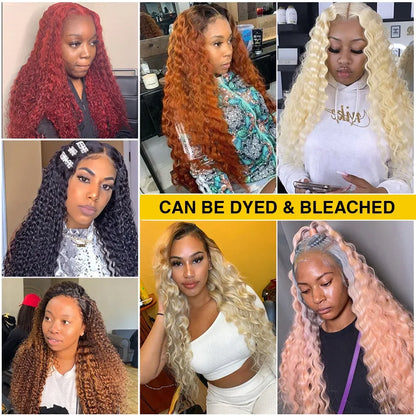 Invisi Strap Water Wave High 250 Density 360 Full Lace Front Kinky Curly Wig 30 inch Black Human Hair Drawstring Snug Preplucked