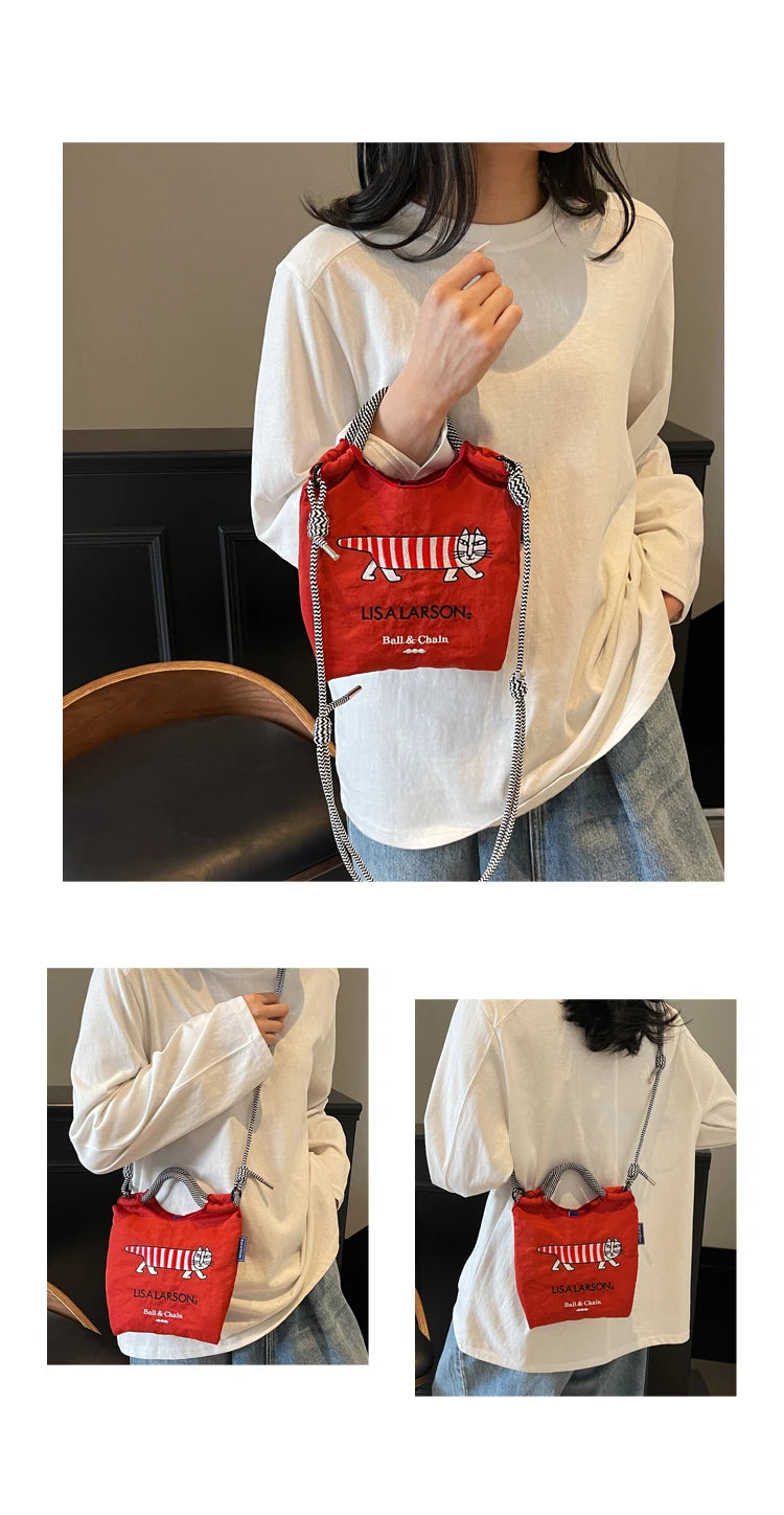 Embroidered canvas bag for women; light single shoulder bag for spring and summer; cross-body handbag.