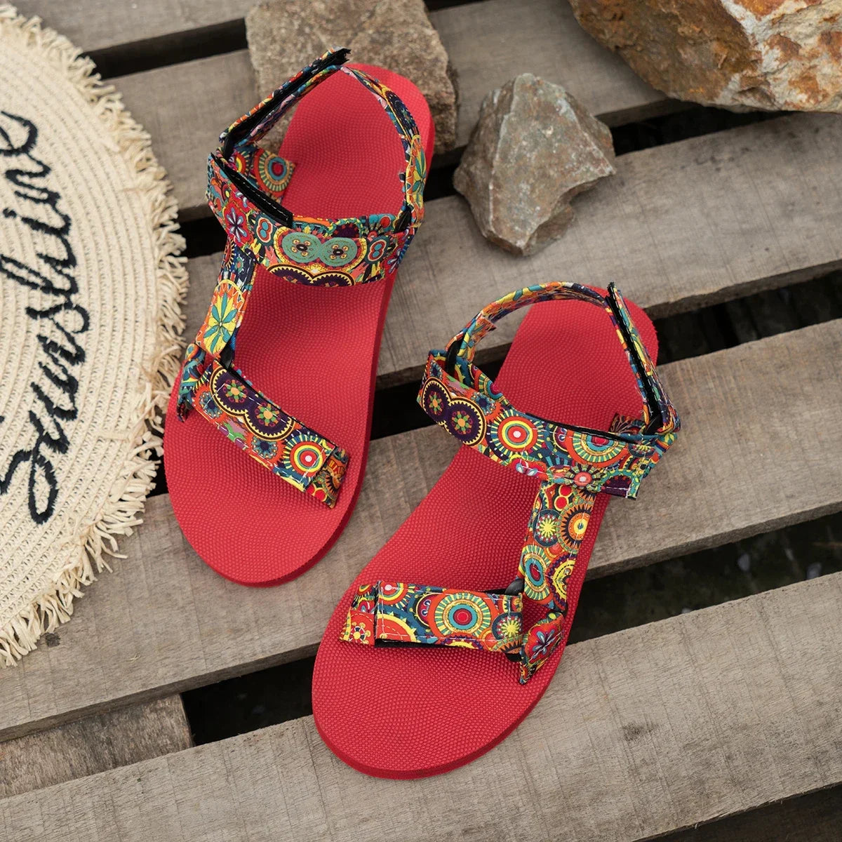 Women's Shoes 2025 Open Toe Women's Sandals Summer Bohemian Mixed Color Soft Sole Lightweight Casual Comfortable Flat Sandals