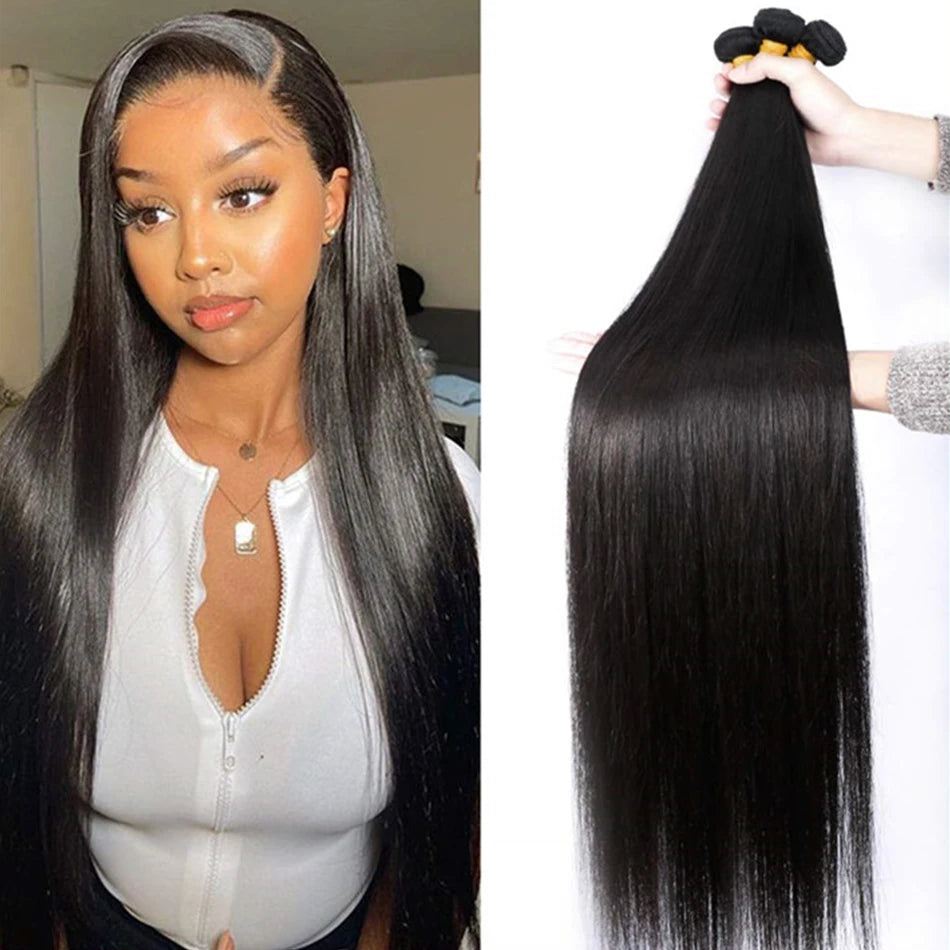 Peruvian Hair Weave Bundles 100% Human Hair 1B Hair Extension 1/3 Hair Bundles For Women No Shedding No Tangle Hair Bundles