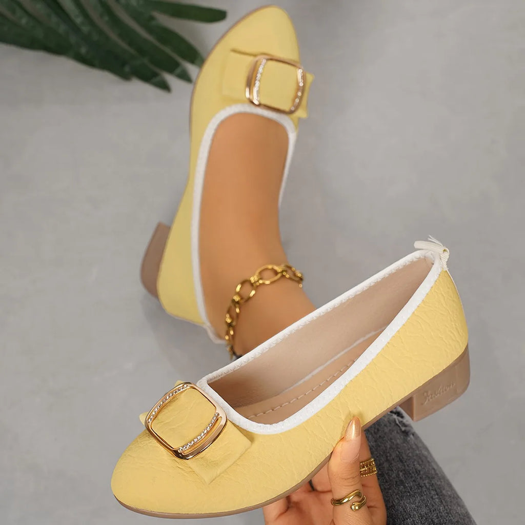Women's shoes 2025 Soft Sole and Soft Surface Single Shoes Summer New Shallow Mouth Metal Buckle Non-slip Square Heel Shoes
