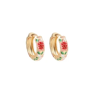 New Fashionable Colorful Round Earrings Retro Metal Enamel Floral Ear Accessories Unique Party Jewelry Gift for Women