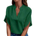 Summer Tops For Women Blouse 2024 Fashion Short Sleeve Solid V Neck Loose Shirts And Blouses Elegant Laies White Tops