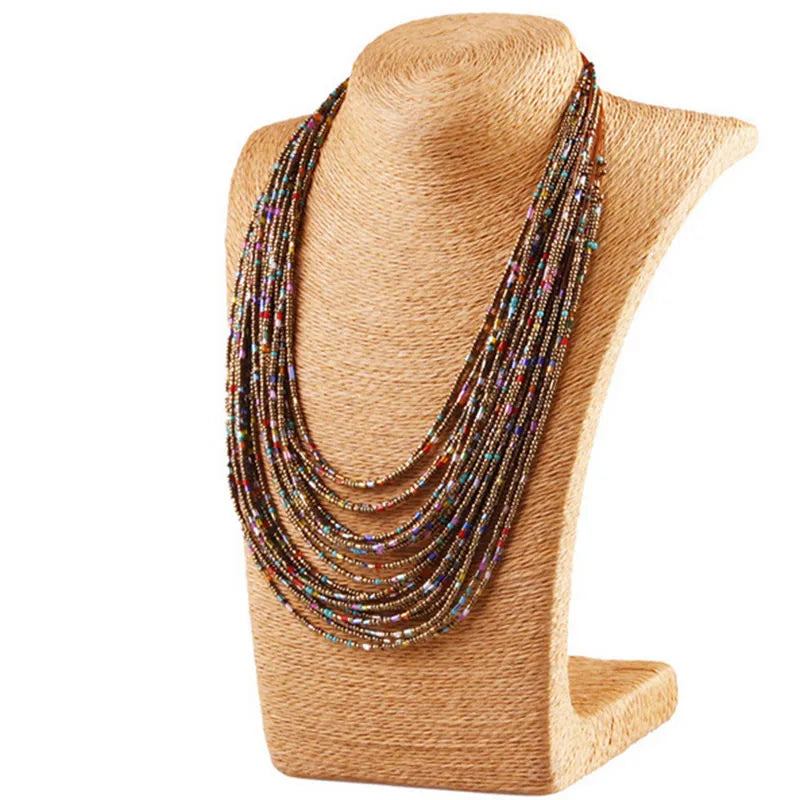 Statement Necklace for Women Collier Femme 2023 Fashion Boho Beads Multi-layer Choker Necklaces & Pendants Bijoux Collares
