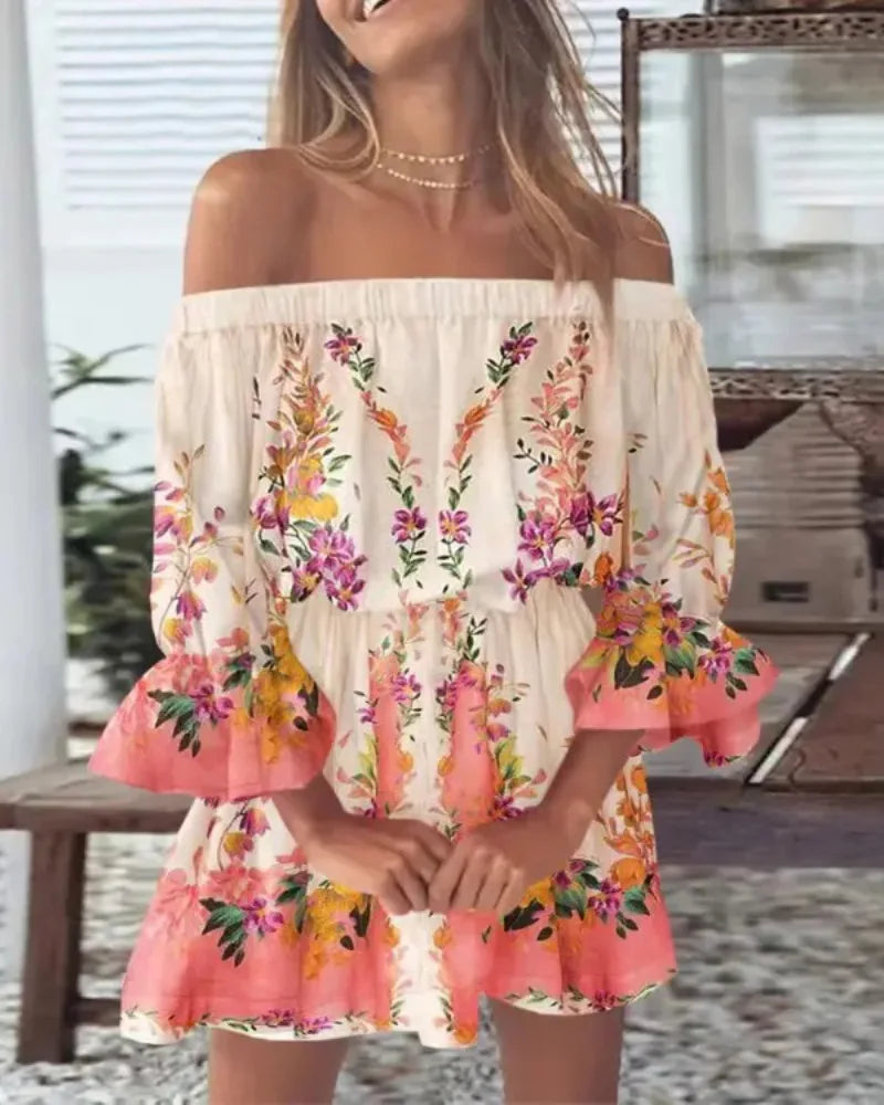 Women Sexy Top Summer Off Shoulder Floral Blouses Women 2023 Boho Casual Backless Blouse Female Holiday Slash Neck Tops Clothing