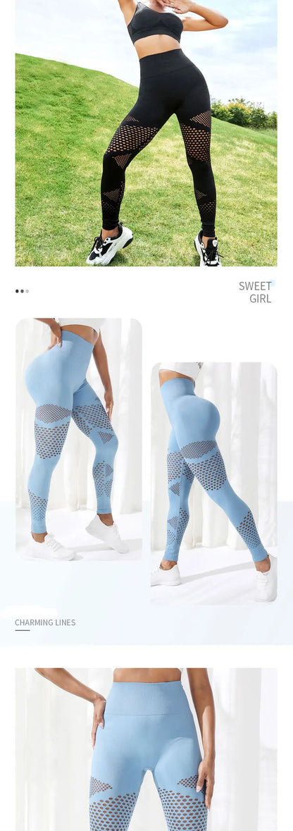 Yoga Pants High Waist Yoga Pants Sports Female Clothing Sexy Hollow Stripe Seamless Leggings Women Fitness Leggings Gym