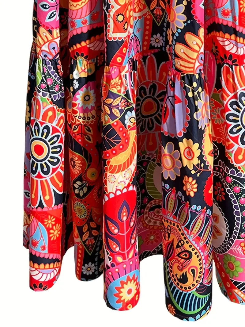 Fashion Floral Print Dress For Women Casual V Neck Sleeveless Loose Dresses Robe Femme Boho Holiday Womens Clothing Summer New