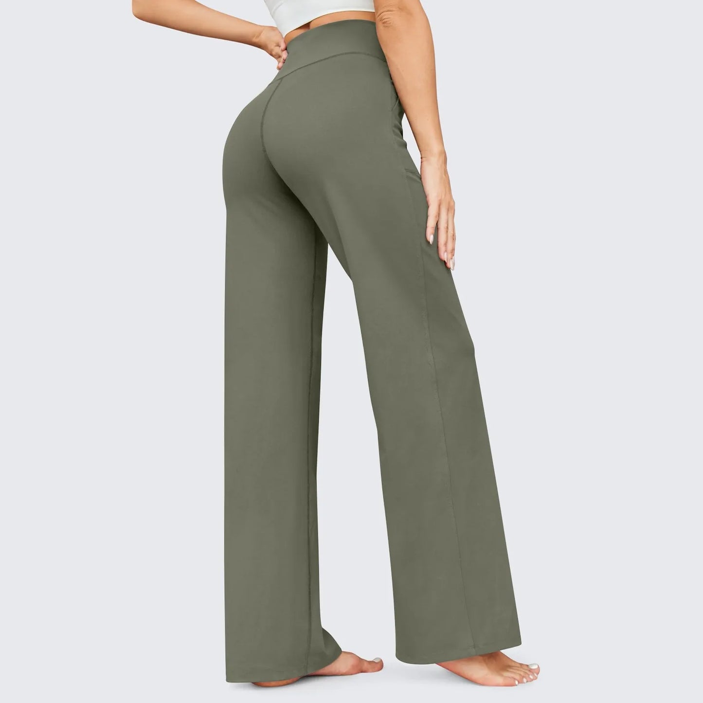 Wide Leg Yoga Pants For Women Solid Color High Waist Sweatpants With Pockets Stretch Comfy Workout Sports Trousers