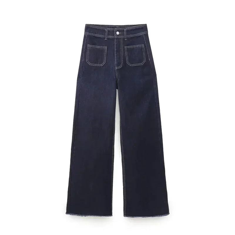 Casual Women's High Waist Straight-leg Jeans Pants Fashion All-match Full Length Denim Pants Elegant Pocket Zipper Jean Trousers