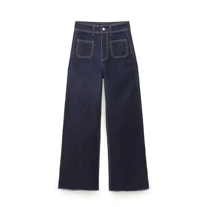 Casual Women's High Waist Straight-leg Jeans Pants Fashion All-match Full Length Denim Pants Elegant Pocket Zipper Jean Trousers