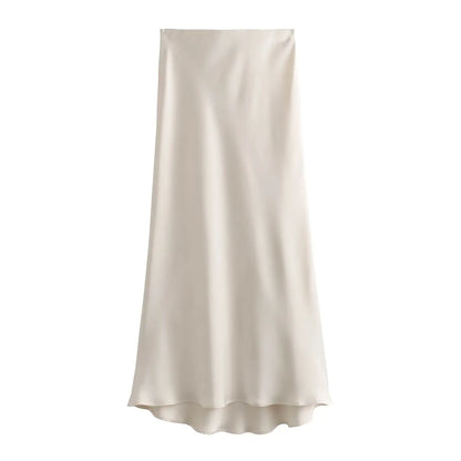 Satin Skirt Woman High Waist Elegant Long Skirts For Women Fashion Summer Midi Skirt Office Women's Skirts