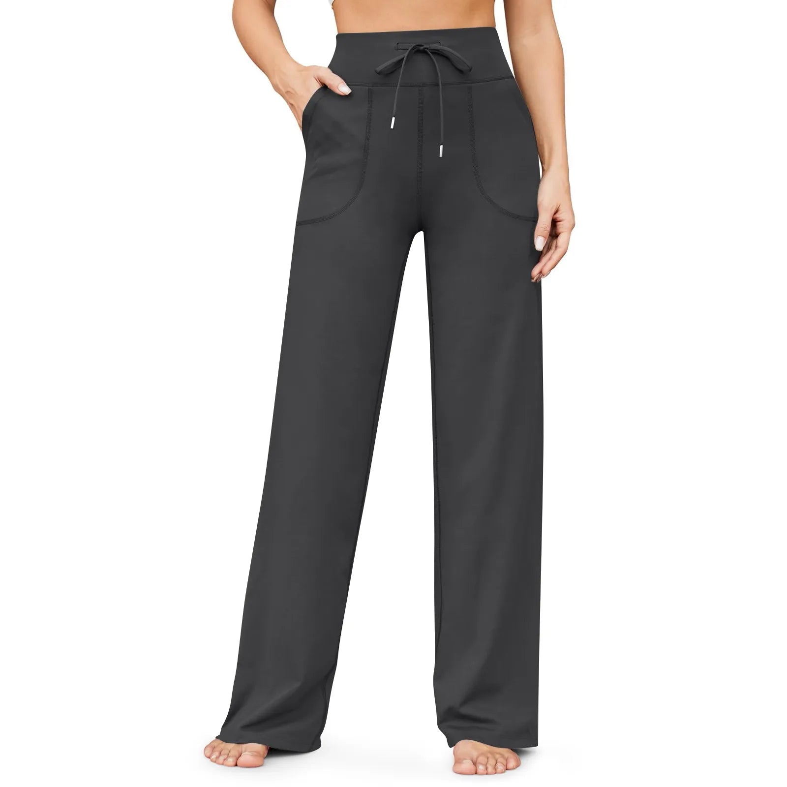 Wide Leg Yoga Pants For Women Solid Color High Waist Sweatpants With Pockets Stretch Comfy Workout Sports Trousers