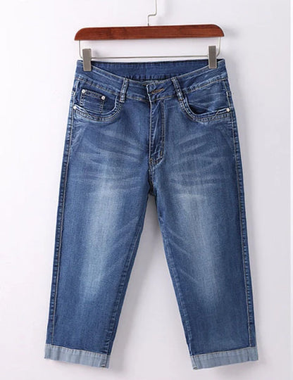 Woman's Jeans Black Denim Pants Ladies Cropped Trousers Skinny  Knee Length Jeans Women Elastic High Waist Mom Jeans Oversize