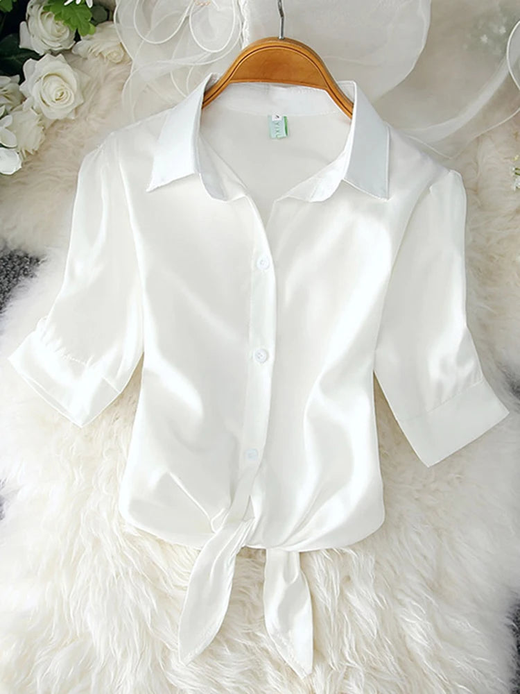 2025 New Womens Tops Fashion Women Summer Chiffon Blouse Short Sleeve Casual Shirt White Ropa Mujer Blusas Feminino