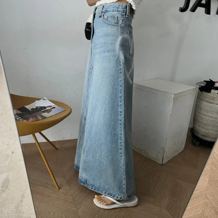 Long Denim Skirt Women 2024 Summer New Arrivals Heart Pattern High Waist A Line Jean Skirt For Women Streetwear Maxi Skirts