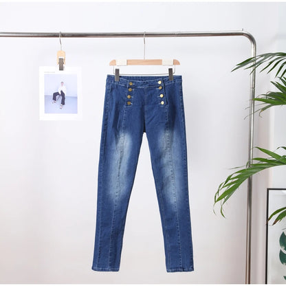 Sexy Stretchy Jeans Women High-waisted Double Breasted Slim Denim Pants Elastic Waist Female Fashion Tight Skinny Denim Trousers