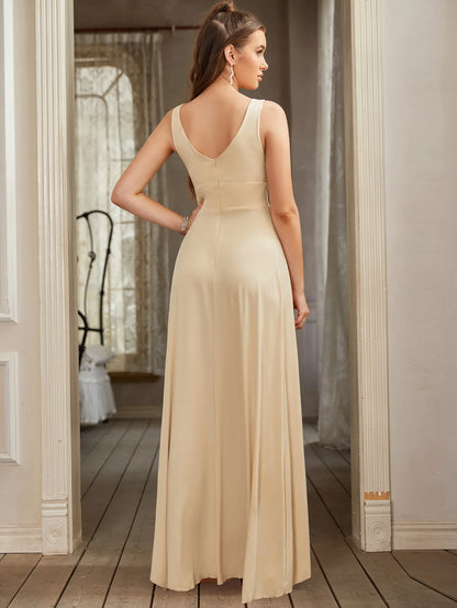 Women Evening Dresses 2023 Sister Group Sexy Split V Neck Backless Sleeveless Formal Wedding Party Prom Gowns Bridesmaid Vestido