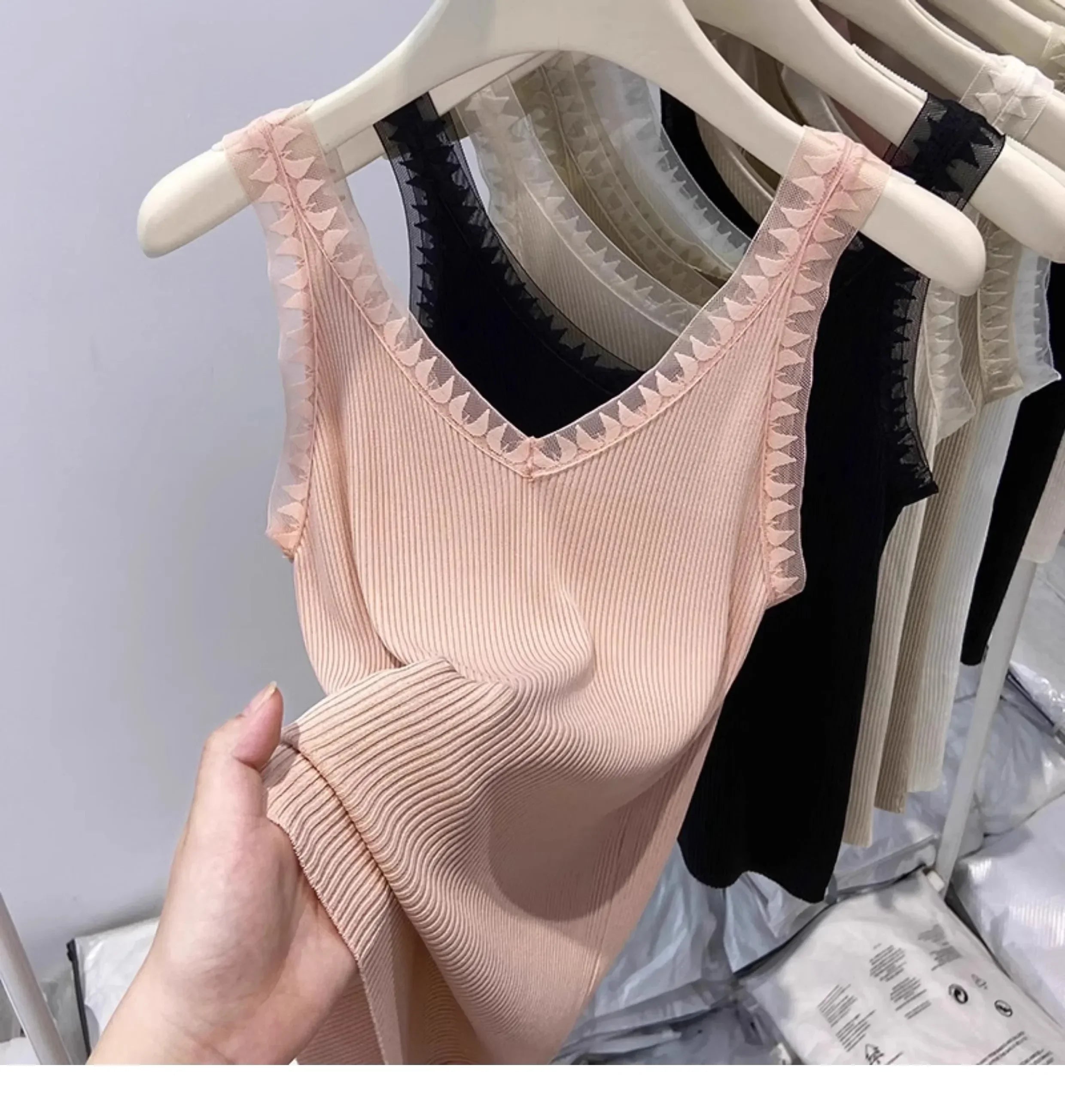 2025 Women Summer Fashion Thin Knitted Undershirt Sleeveless Corset Top Half High Neck Comfortable Breathable Lace Tank Top New