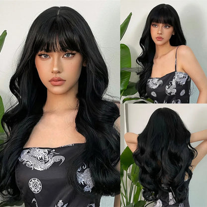 HENRY MARGU Burgundy Long Wavy Wigs Wine Red Wig with Bangs for Women Daily Synthetic Hair Cosplay Wig Heat Resistant Fiber
