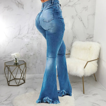 Jeans Women Long Pants Flare Pant Slim Fit Bodycon Y2k Streetwear Casual Elegant Splice Denim Trousers Solid Hole High Waist
