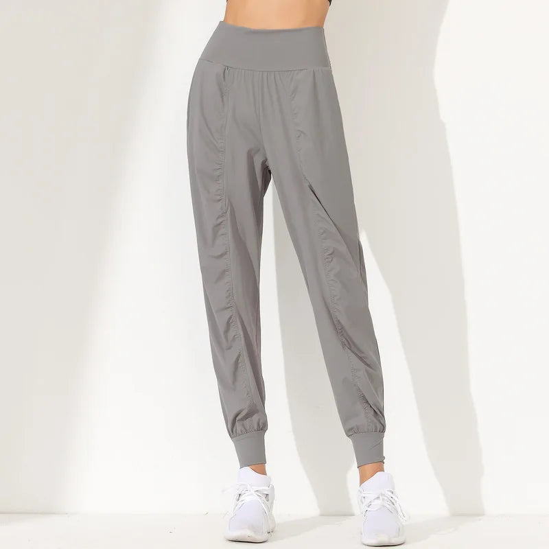 Woman Yoga Pants Hem Bound Running Fitness Loose Slim Quick-Dry Yoga Pants Pleated  Capris Pockets Jogging Pants Sports pants