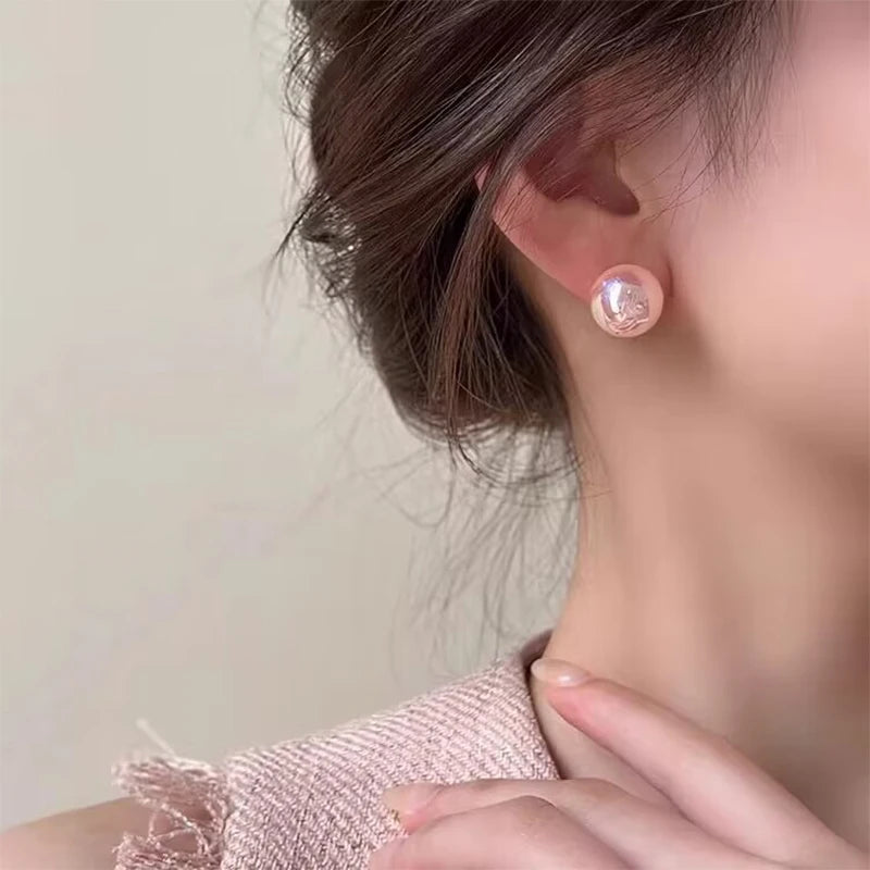Fashion Pink Pearl Stud Earrings For Beauty Women Simple Elegance Light Luxury Ear Accessories Fashion Party Jewelry Gifts