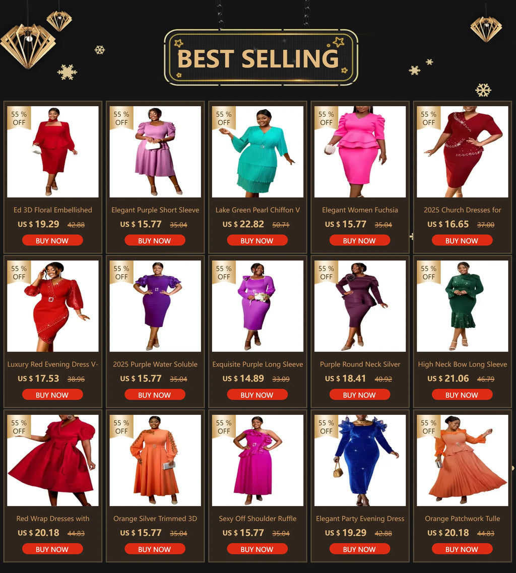 Church Dresses for Women Elegant Ruffles Long Flare Sleeves Sequined Party Bodycon Peplum Classy Occasion African Wedding Guest