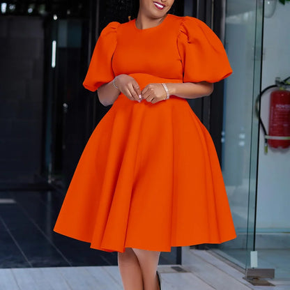 Elegant Dresses for Woman 2024 O Neck Short Sleeve High Waisted Pleated Mid Calf Luxury Female Birthday Party Dinner Vestidos